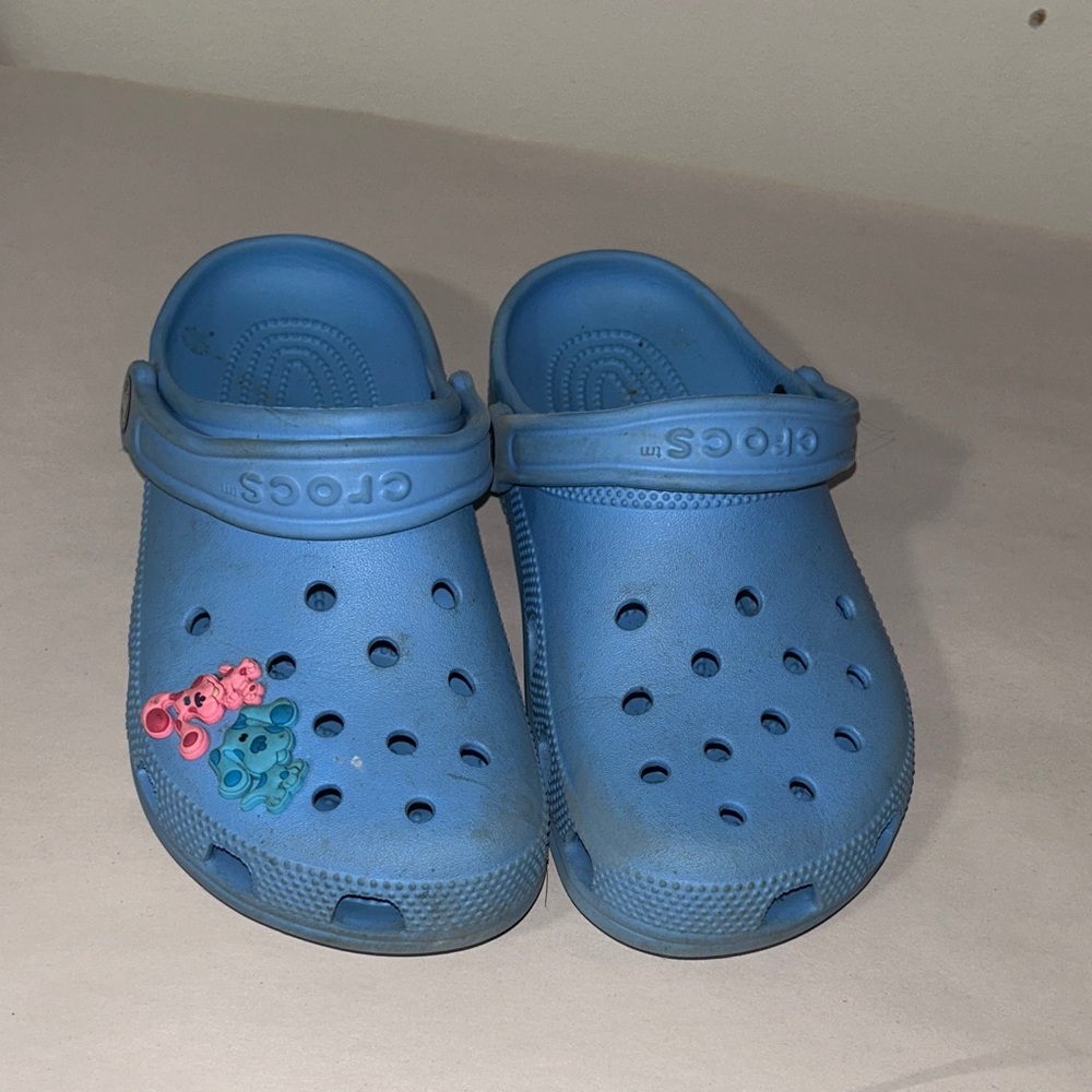 CROCS Kids Blue Clogs with Pink and Blue Charms